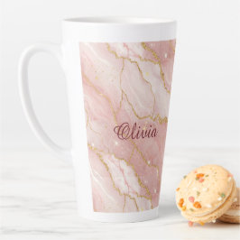 Custom Modern Rose Quartz Marble Gold Glitter カフェラテマグ