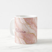 Custom Modern Rose Quartz Marble Gold Glitter コーヒーマグカップ (正面左)