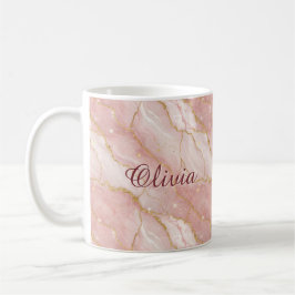 Custom Modern Rose Quartz Marble Gold Glitter コーヒーマグカップ