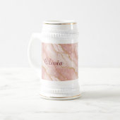 Custom Modern Rose Quartz Marble Gold Glitter ビールジョッキ (正面左)