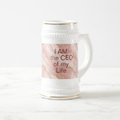 Custom Modern Rose Quartz Marble Gold Glitter ビールジョッキ (正面右)