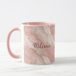 Custom Modern Rose Quartz Marble Gold Glitter マグカップ
