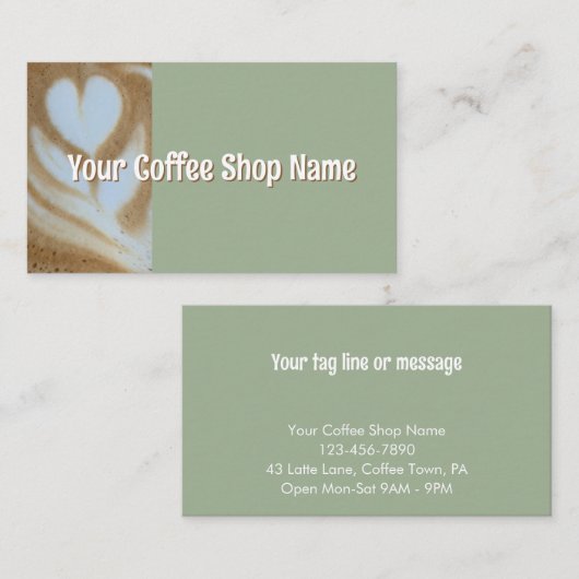 Custom Modern Sage Coffee Shop Photo Template 名刺 (正面/裏面)