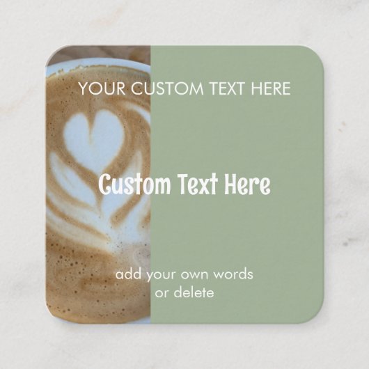 Custom Modern Sage Green Cafe Photo Template スクエア名刺 (正面)