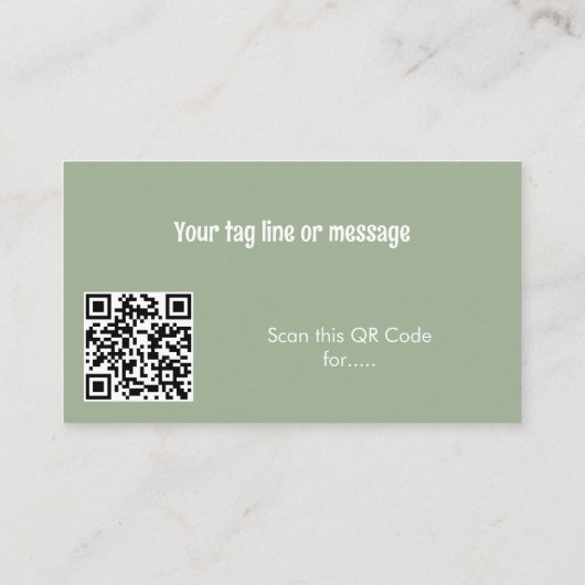 Custom Modern Sage Green Coffee Shop Photo QR Code 名刺 (裏面)