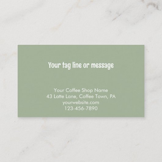 Custom Modern Sage Green Coffee Shop Template 名刺 (裏面)