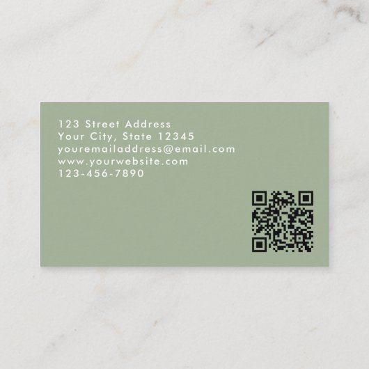 Custom Modern Sage Green QR Code Photo Template 名刺 (裏面)