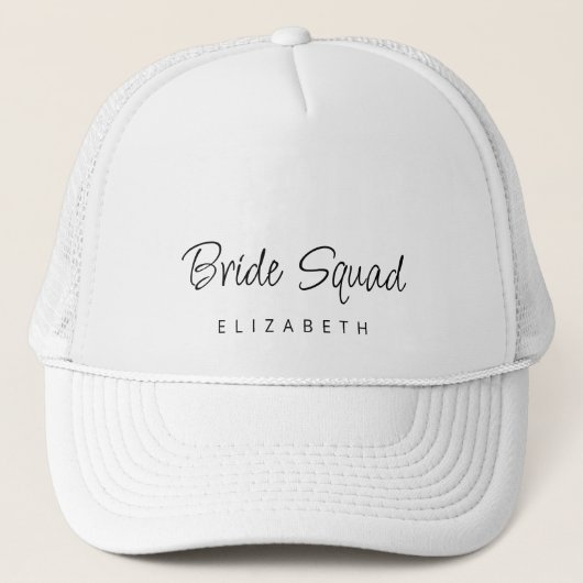 Custom Modern Script Bride Squad Bridesmaid Name キャップ (正面)