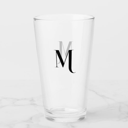 Custom Modern Typography Monogrammed Beer Glass タンブラーグラス (正面)