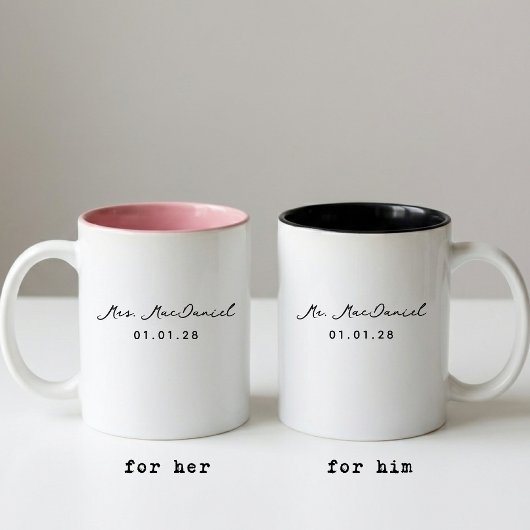 Custom Modern Wedding Mug Gift for Bride and Groom ツートーンマグカップ