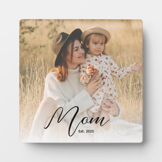*Custom Mom Est. Modern Script White Overlay Photo フォトプラーク (正面)