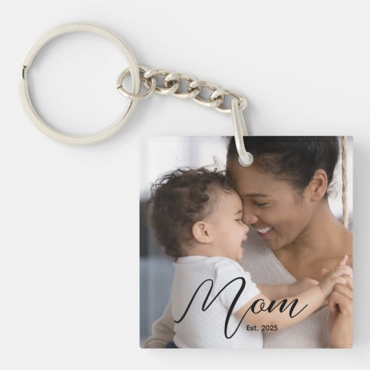Custom Mom Established Modern Script Photo キーホルダー (正面)