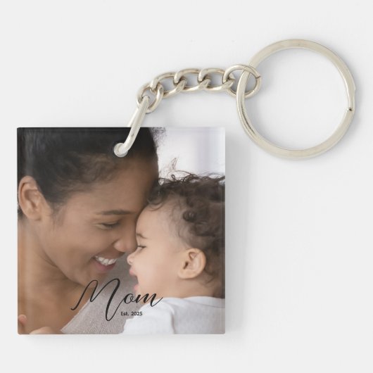 Custom Mom Established Modern Script Photo キーホルダー (裏面)