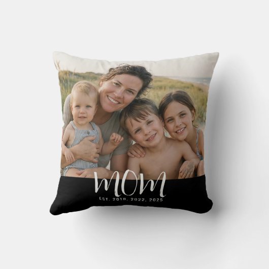 Custom Mom Established Modern Script Photo クッション (裏面)