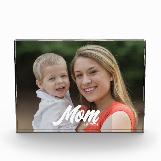 Custom Mom Established Modern Script Photo フォトブロック (正面)