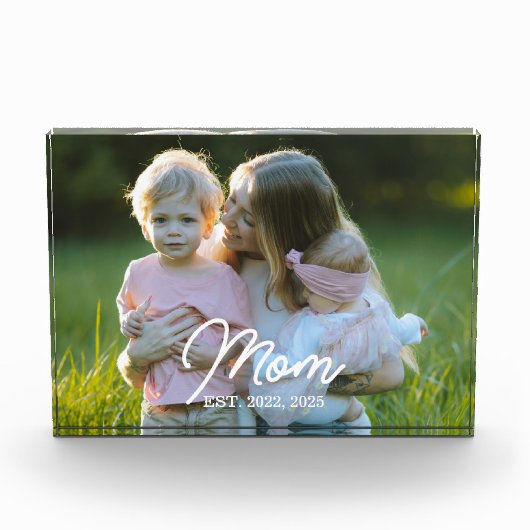 Custom Mom Established Modern Script Photo フォトブロック (正面)
