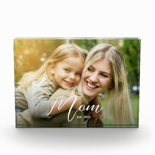 Custom Mom Established Modern Script Photo フォトブロック (正面)