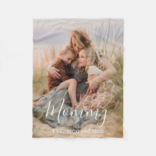 Custom Mom Established Modern Script Photo  フリースブランケット (正面)
