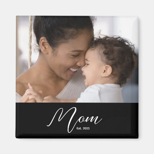 Custom Mom Established Modern Script Photo マグネット (正面)