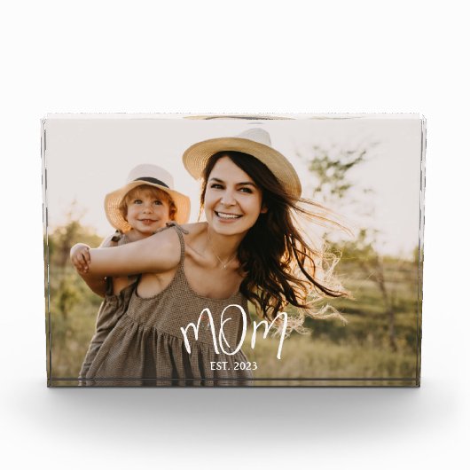 Custom Mom Established Modern Script Photo Block フォトブロック (正面)