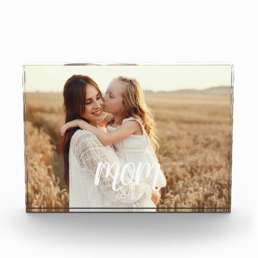 Custom Mom Established Modern Script Photo Block フォトブロック (正面)