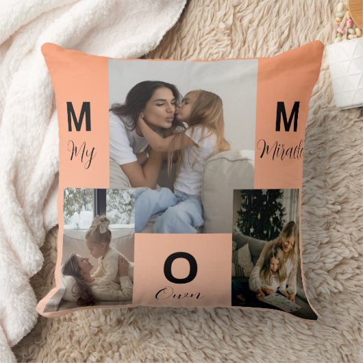 Custom "MOM" Photo Collage Throw Pillow クッション (ブランケット)