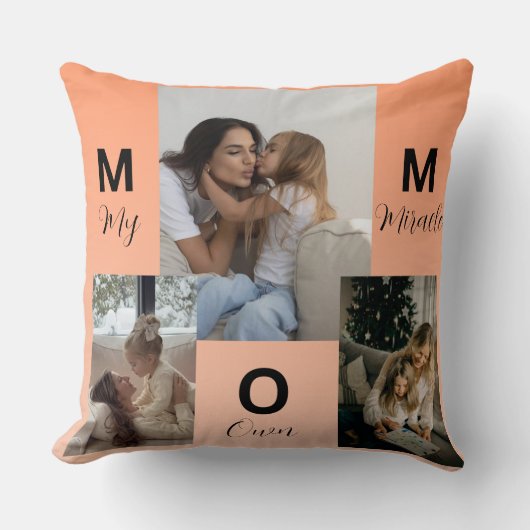 Custom "MOM" Photo Collage Throw Pillow クッション (正面)