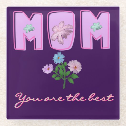 Custom Mom Typography Design,  ガラスコースター (正面)