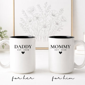 Custom Mommy & Daddy Mug Set Gift for Baby Shower ツートーンマグカップ