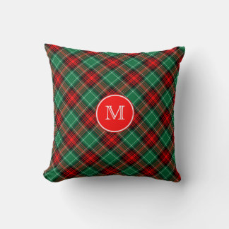 Custom Momogram Red and Green Holiday Plaid クッション