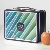 Custom Monogram Abstract Blue Green Metal Lunch Bo メタルランチボックス (インサイチュ)