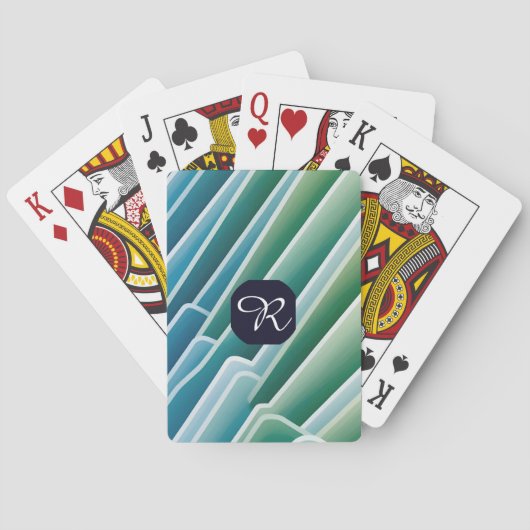Custom Monogram Abstract Blue Green Poker Cards トランプ (裏面)