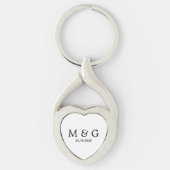 Custom Monogram and Date Personalized Heart キーホルダー (正面)