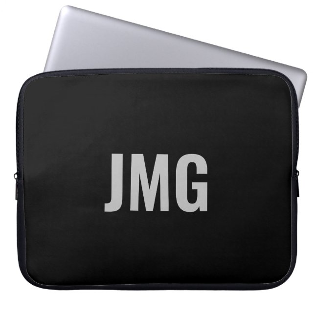 Custom Monogram Black and Silver Laptop Sleeve ラップトップスリーブ (正面)