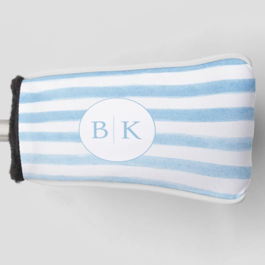 Custom Monogram Blue Striped Golf Head Cover ゴルフヘッドカバー (正面)