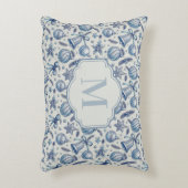 Custom Monogram Blue Toile Christmas Ornaments  アクセントクッション (正面(垂直))