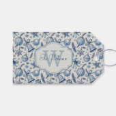Custom Monogram Blue Toile Christmas Ornaments  ギフトタグ (正面(横))