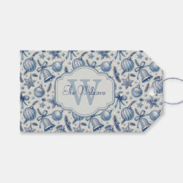 Custom Monogram Blue Toile Christmas Ornaments  ギフトタグ