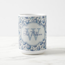 Custom Monogram Blue Toile Christmas Ornaments  コーヒーマグカップ