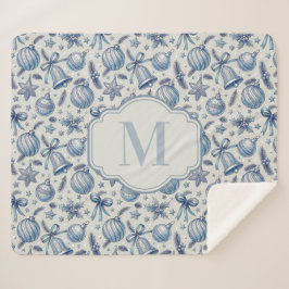Custom Monogram Blue Toile Christmas Ornaments  シェルパブランケット
