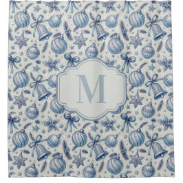 Custom Monogram Blue Toile Christmas Ornaments  シャワーカーテン