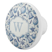 Custom Monogram Blue Toile Christmas Ornaments  セラミックノブ (右)