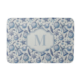 Custom Monogram Blue Toile Christmas Ornaments  バスマット