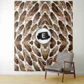 Custom Monogram Boho Tapestry – Brown Feathers タペストリー (インサイチュ)