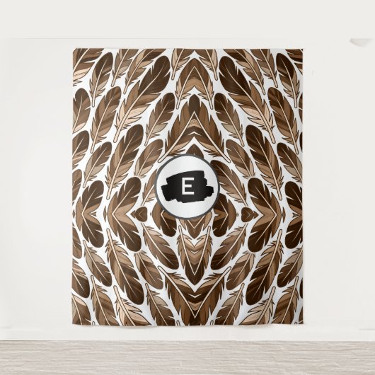 Custom Monogram Boho Tapestry – Brown Feathers タペストリー (正面)