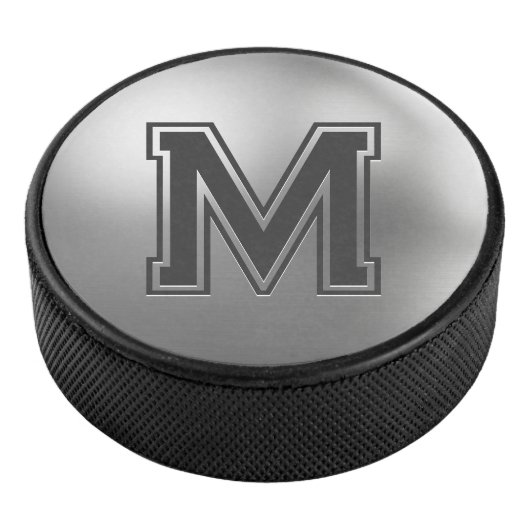 Custom Monogram Brushed Metal Cool アイスホッケーパック (3/4)