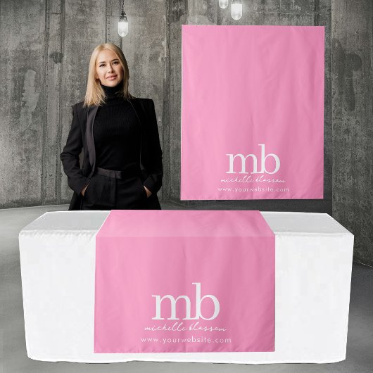 Custom Monogram Business Table Runner Banner Pink タペストリー