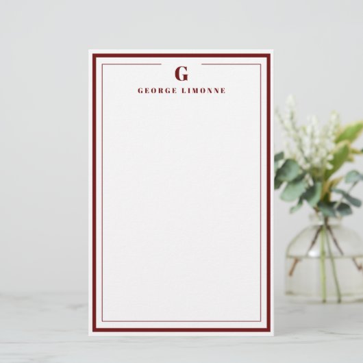 Custom Monogram Cinnamon Rose Border Stationery  便箋 (スタンド正面)