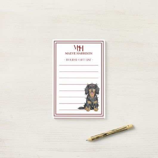 Custom Monogram Dachshund Holiday Gift List ポストイット (デスク上)