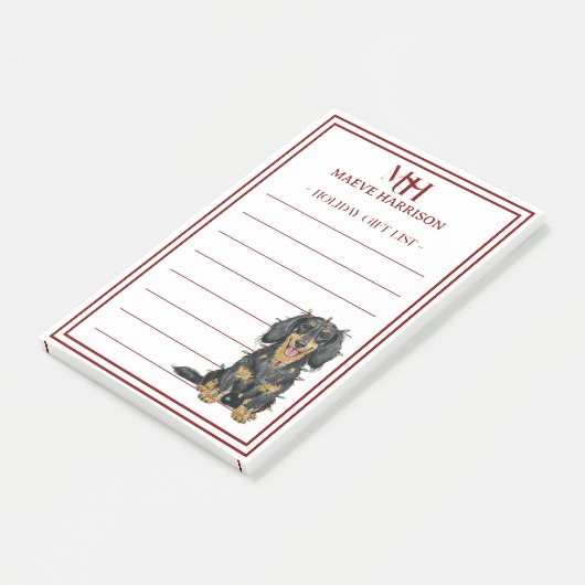 Custom Monogram Dachshund Holiday Gift List ポストイット (アングル)